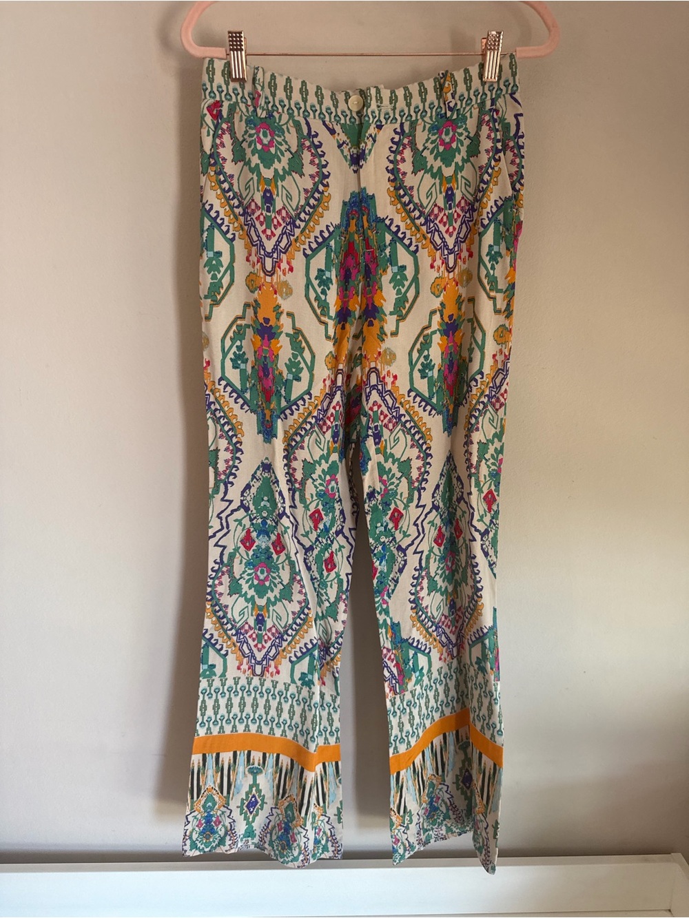 Zara Womens XS Multicolor Paisley Ikat Print Wide Leg Boho Resort Pants